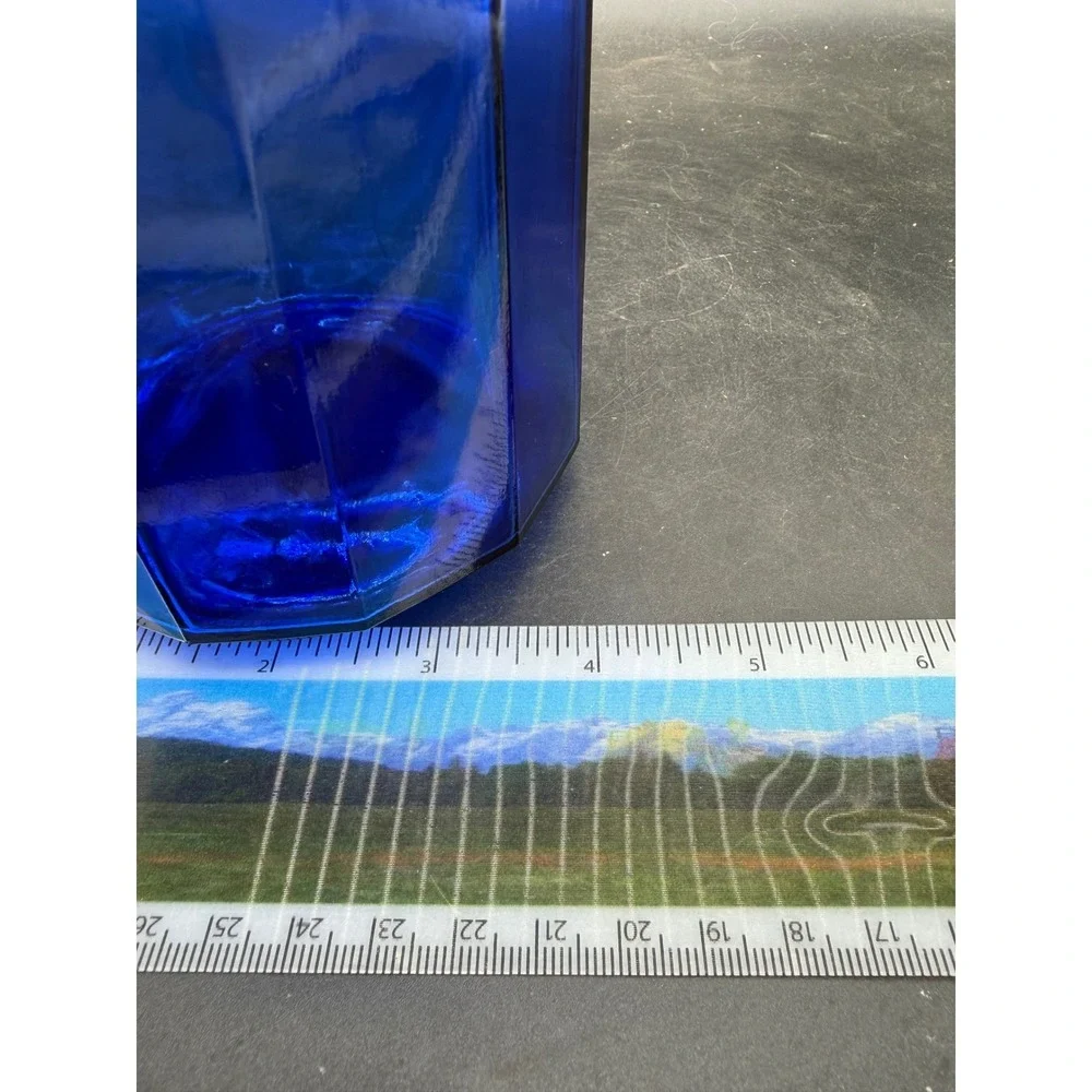 Vintage Cobalt Blue Glass Canister Octagonal Faceted Jar Wire Bale Swing Top Lid